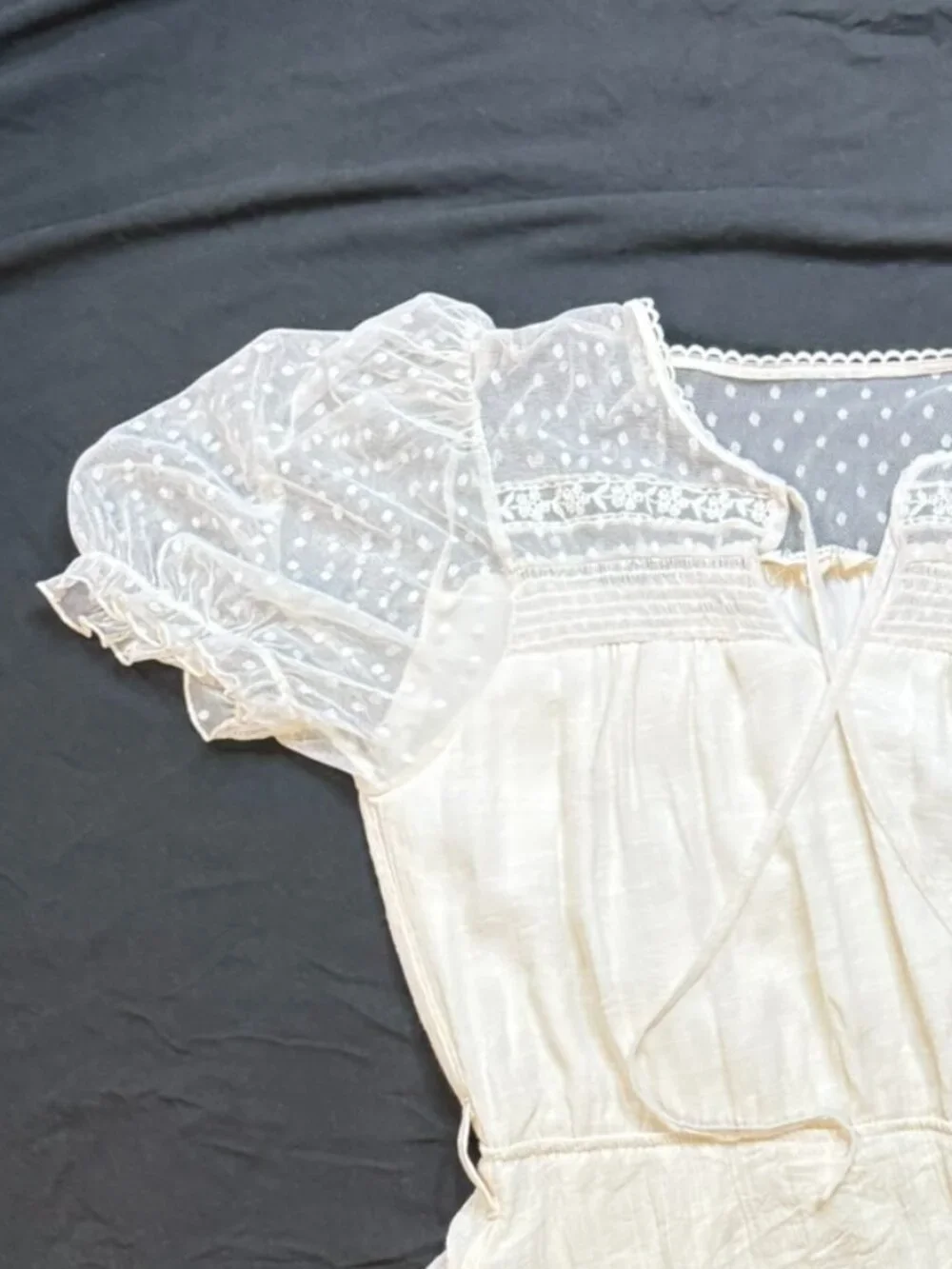 Sweet Wanderer Ivory Swiss Dot Puff Sleeve Mini Dress